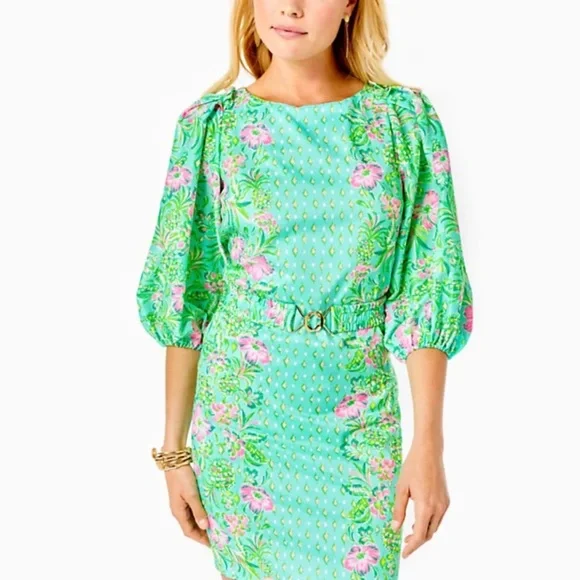 Lilly Pulitzer Floral Green and Pink Dress
